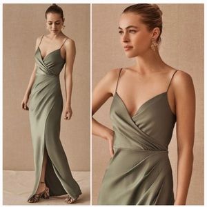 BHLDN Freya Satin Charmeuse Dress in Moss